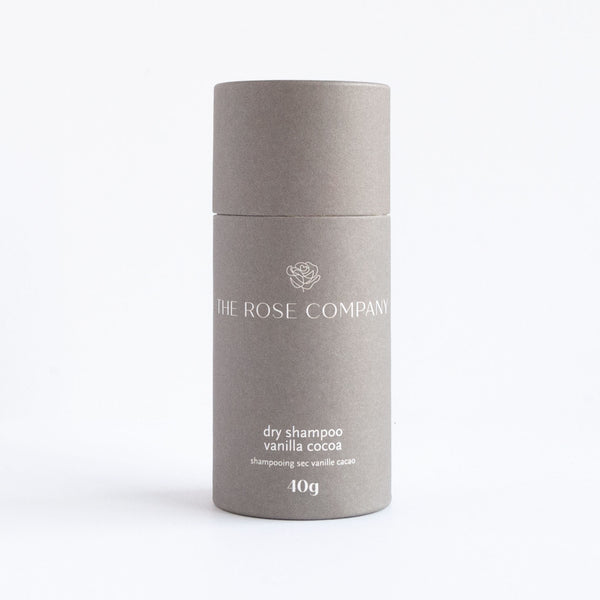 The Rose Company Vanilla Cocoa Dry Shampoo in sustainable packaging